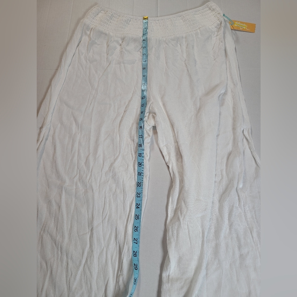 Kona Sol Women’s L White Wide-Leg Smocked Waist Cover Up Pants W/ Side Slit NWT - Picture 9 of 11